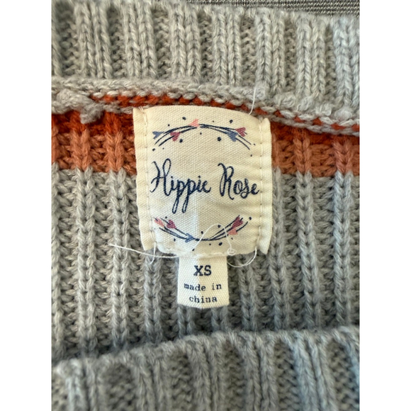 Hippie Rose grey white burnt orange striped sweater shoulder buttons boho xs - Picture 7 of 7